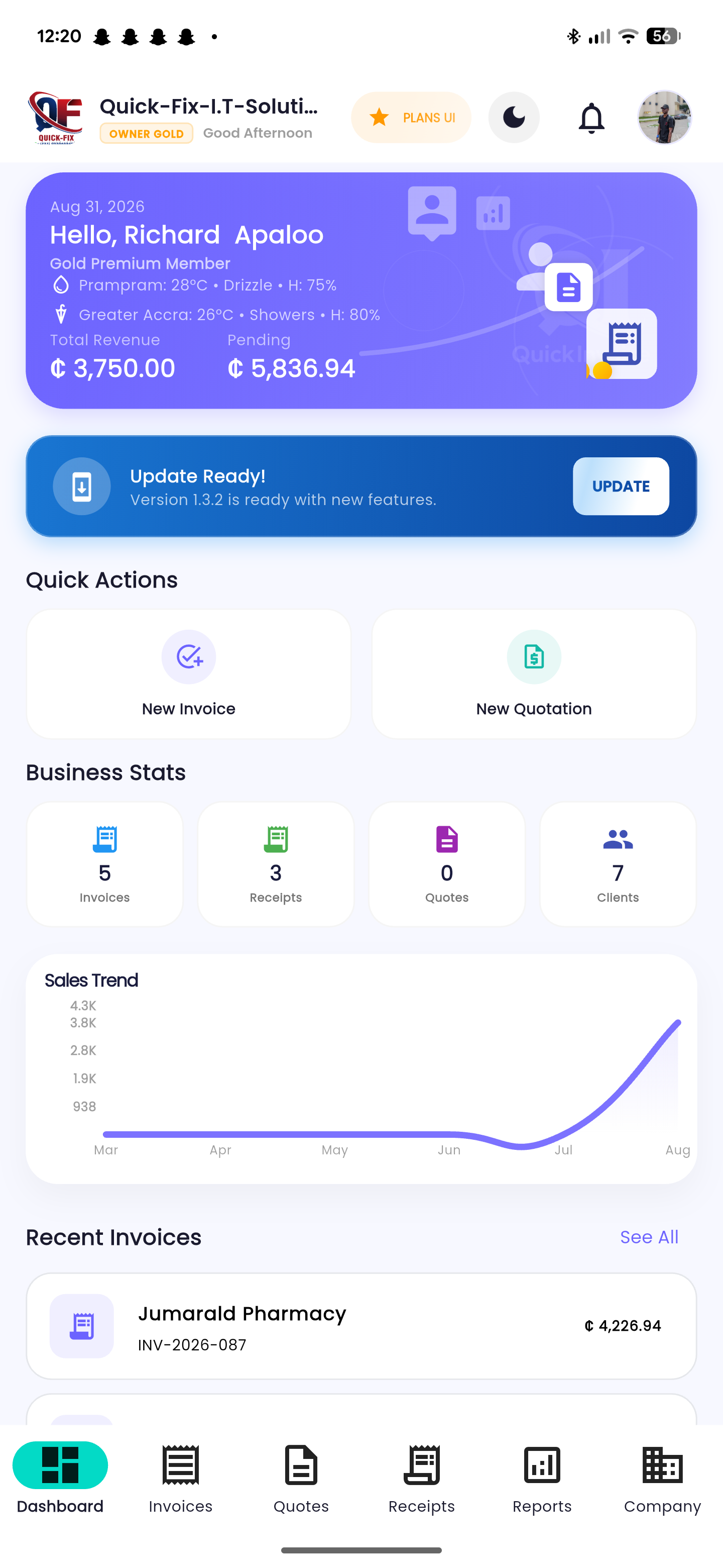 QuickInvoice app dashboard preview
